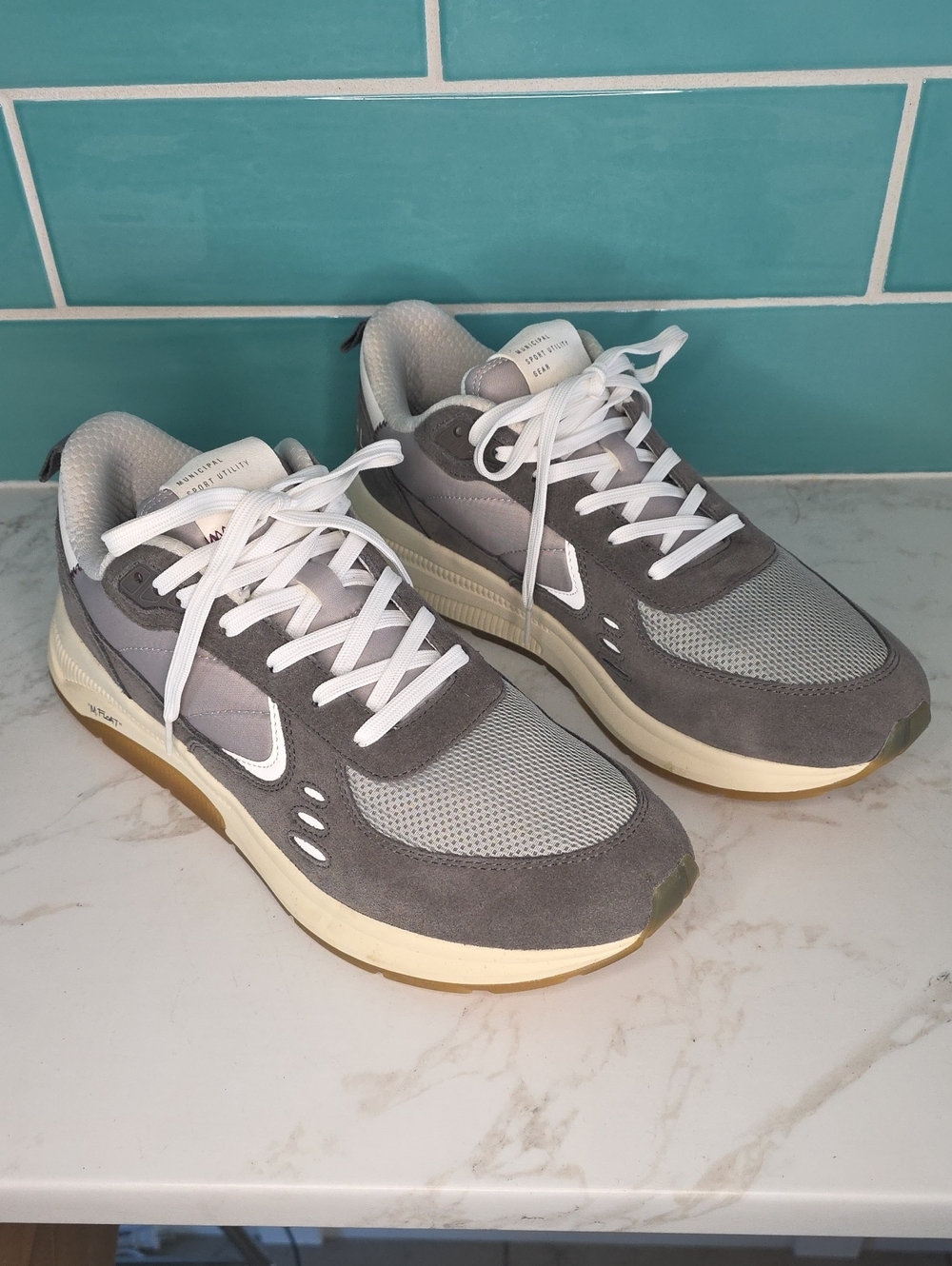 Municipal Men's Grey Suede & Mesh Sneakers with White Accents